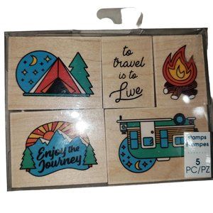 Set of 5 Travel fun Wood/Rubber Stamps for crafts and scrapbooking New with Tags